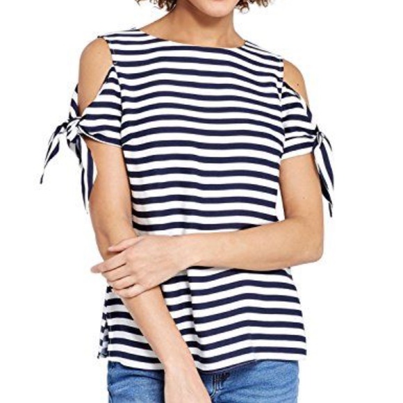 NWOT Nautical Stripe Cold Shoulder Top - Picture 1 of 8